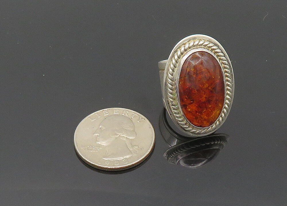 DTR JAY KING 925 Silver  Vintage Cabochon Amber Cocktail Ring Sz 6  RG20301