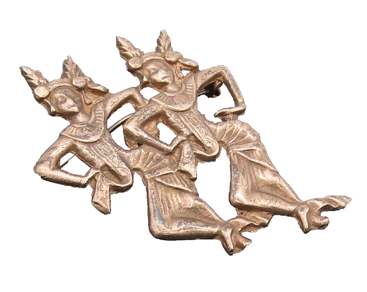 925 Sterling Silver Vintage Brooch Pin Carved Triable Dancing Girls  BP10614
