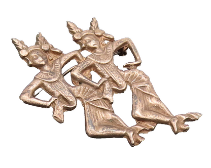 925 Sterling Silver Vintage Brooch Pin Carved Triable Dancing Girls  BP10614