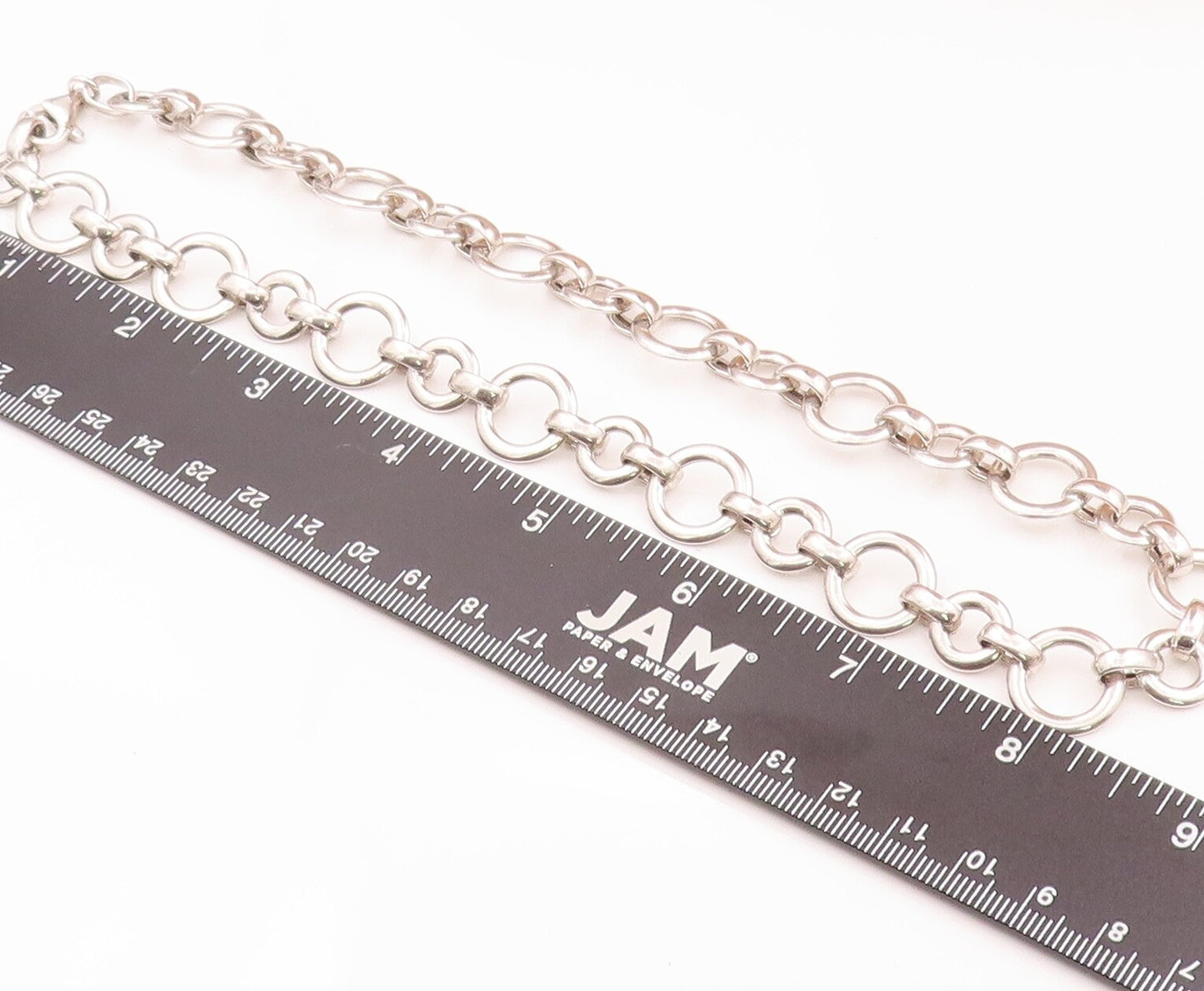 925 Sterling Silver Vintage Necklace Solid Small & Big Rings Linked   NE4270
