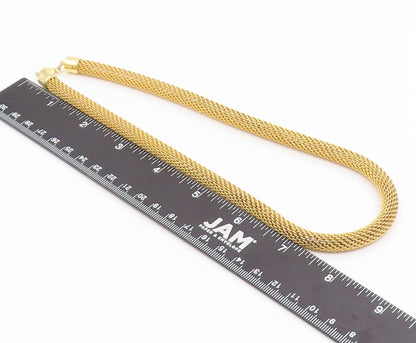 925 Sterling Silver Vintage Necklace Gold Plated Intricate Woven Mesh  NE4817