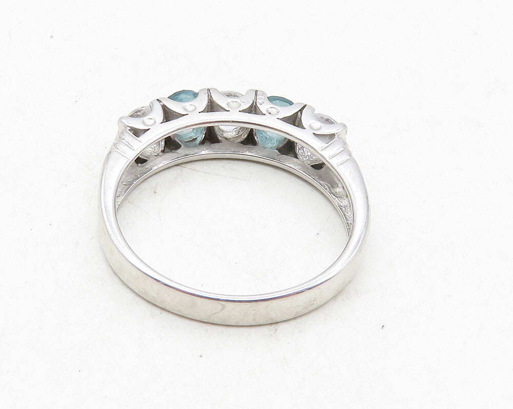 925 Sterling Silver  Shiny Cubic Zirconia & Blue Topaz Band Ring Sz 7  RG10044