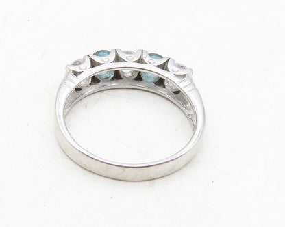 925 Sterling Silver  Shiny Cubic Zirconia & Blue Topaz Band Ring Sz 7  RG10044
