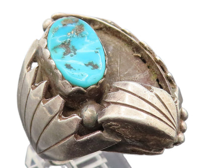 NAVAJO 925 Silver  Vintage Modern Engraved Lines Turquoise Ring Sz 10  RG26170