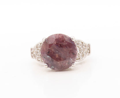 925 Sterling Silver Vintage Ring Round Cut Gemstone Flora Carved CZ Sz 7 RG30829