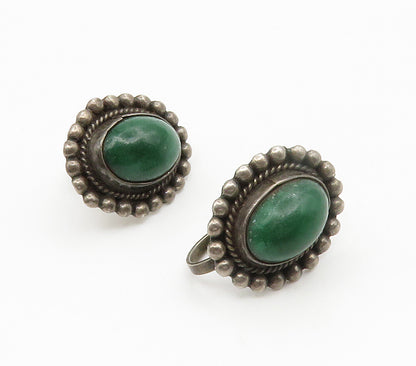 MEXICO 925 Silver  Vintage Cabochon Cut Jasper Non Pierce Earrings  EG7582