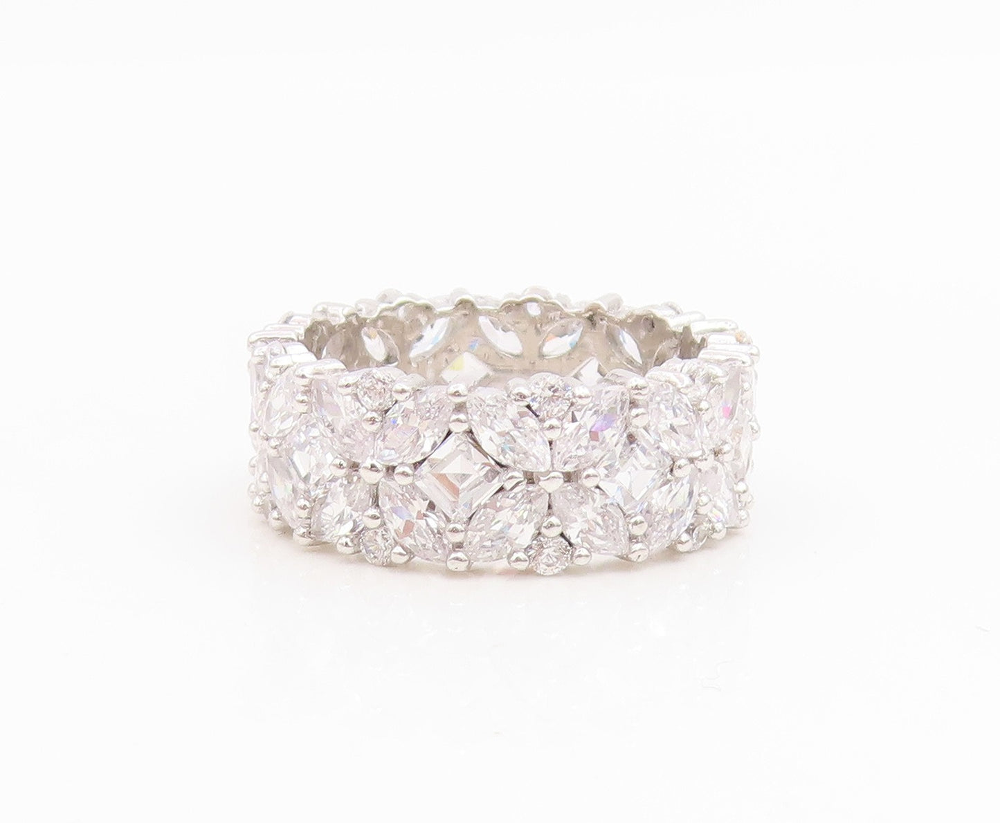 925 Sterling Silver Vintage Ring CZ Elegant Floral Eternity Band  Sz 8  RG35039