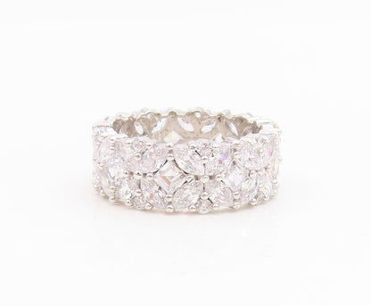 925 Sterling Silver Vintage Ring CZ Elegant Floral Eternity Band  Sz 8  RG35039