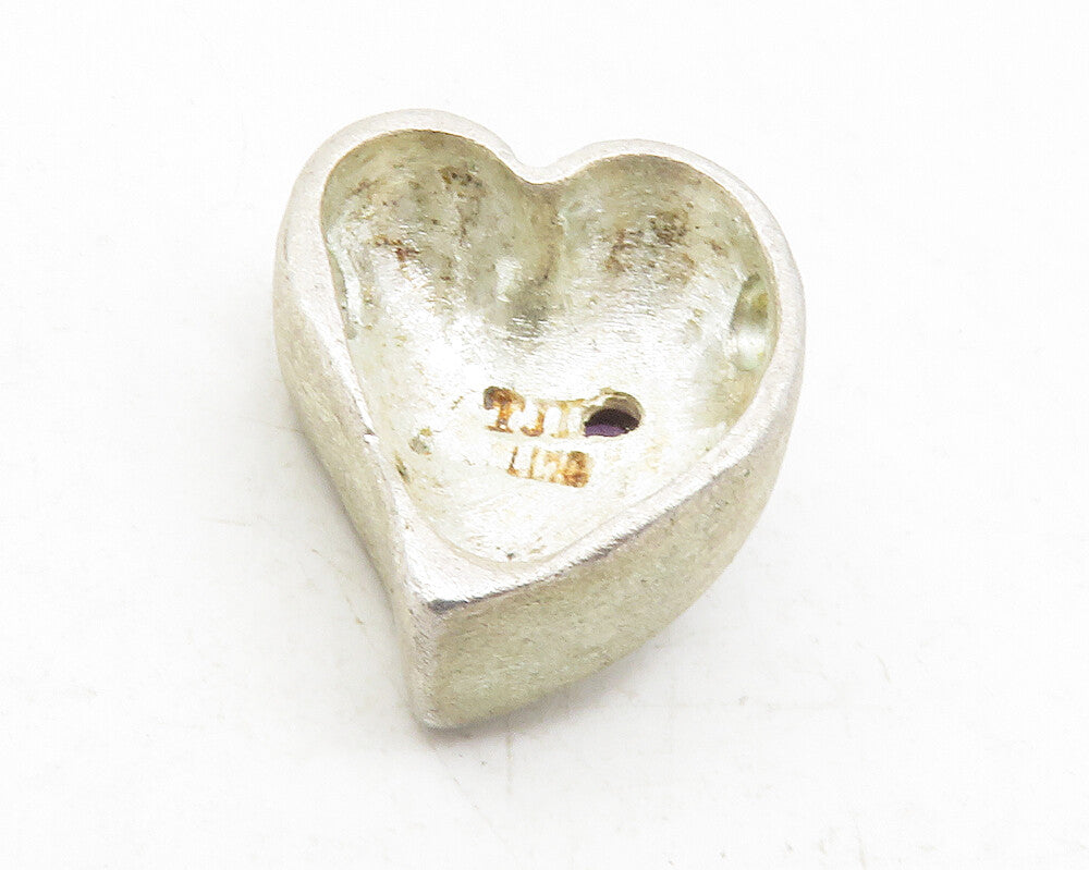 TJI 925 Sterling Silver  Vintage Petite Amethyst Love Heart Pendant  PT9738