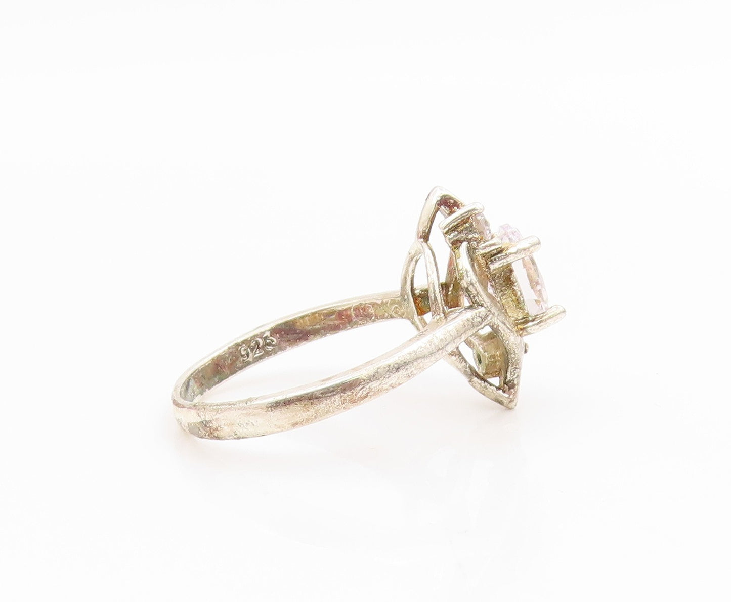925 Sterling Silver Vintage Ring Oval Cut CZ Elegant Swirl Band  Sz 8  RG34533