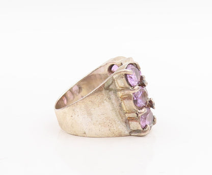 925 Sterling Silver Vintage Ring Floral Carved Oval Amethyst  Sz 8  RG29047