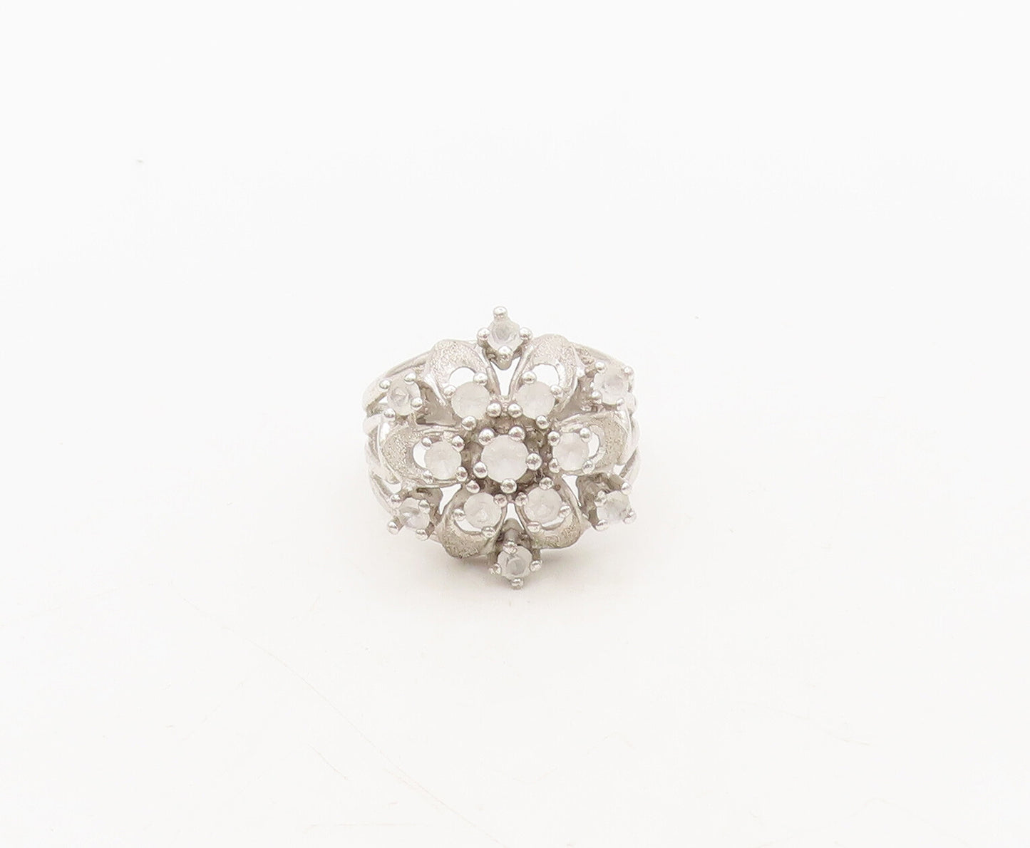 UNCAS 925 Sterling Silver  Vintage Topaz Beaded Floral Cutout Ring Sz 8  RG27335