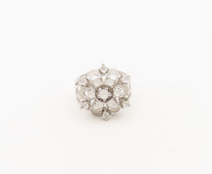 UNCAS 925 Sterling Silver  Vintage Topaz Beaded Floral Cutout Ring Sz 8  RG27335