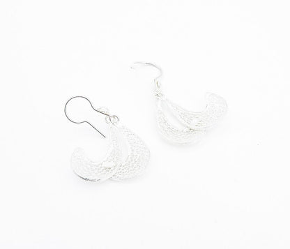 925 Sterling Silver  Filigree Detail Curved Design Shiny Drop Earrings  EG3026