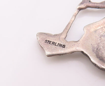 925 Sterling Silver Vintage Tie Pin Chained Dancing Carved CZ Couple  TR3865
