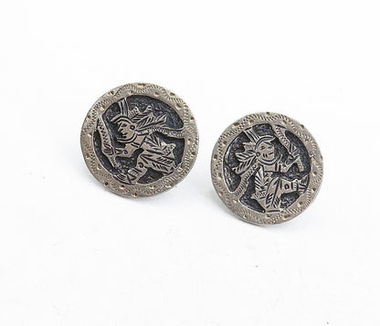 MEXICO 925 Sterling Silver  Vintage Oxidized Non Pierce Drop Earrings  EG2368