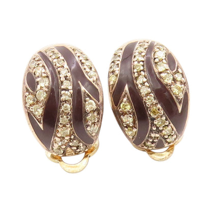 925 Sterling Silver Vintage Earrings Gold Plated Enameled Topaz Bands  EG13615