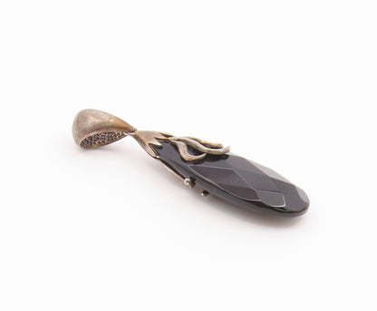 925 Sterling Silver  Vintage Faceted Black Spinel Rain Drop Pendant  PT17553