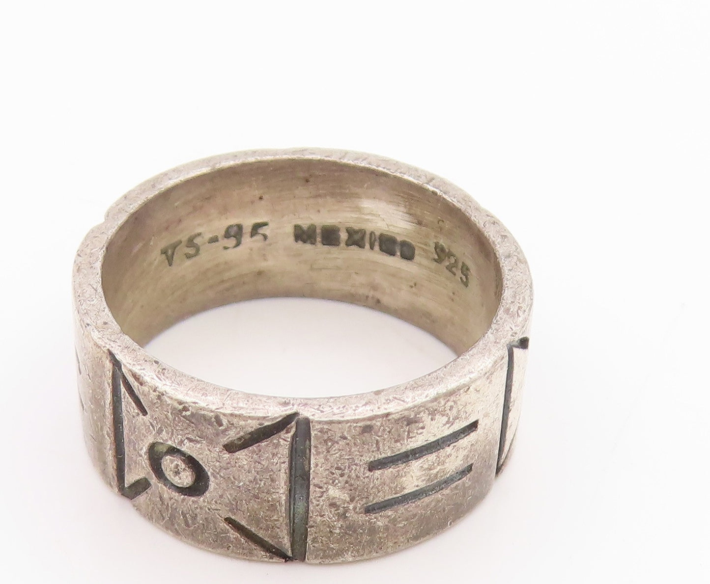 925 Sterling Silver Vintage Ring MEXICO Antique Etched Bow  Sz 7.5  RG33343