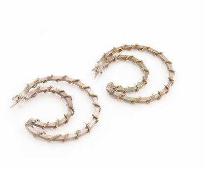 925 Sterling Silver Vintage Earrings Two Tone Twisted Rope Double Hoop  EG14322