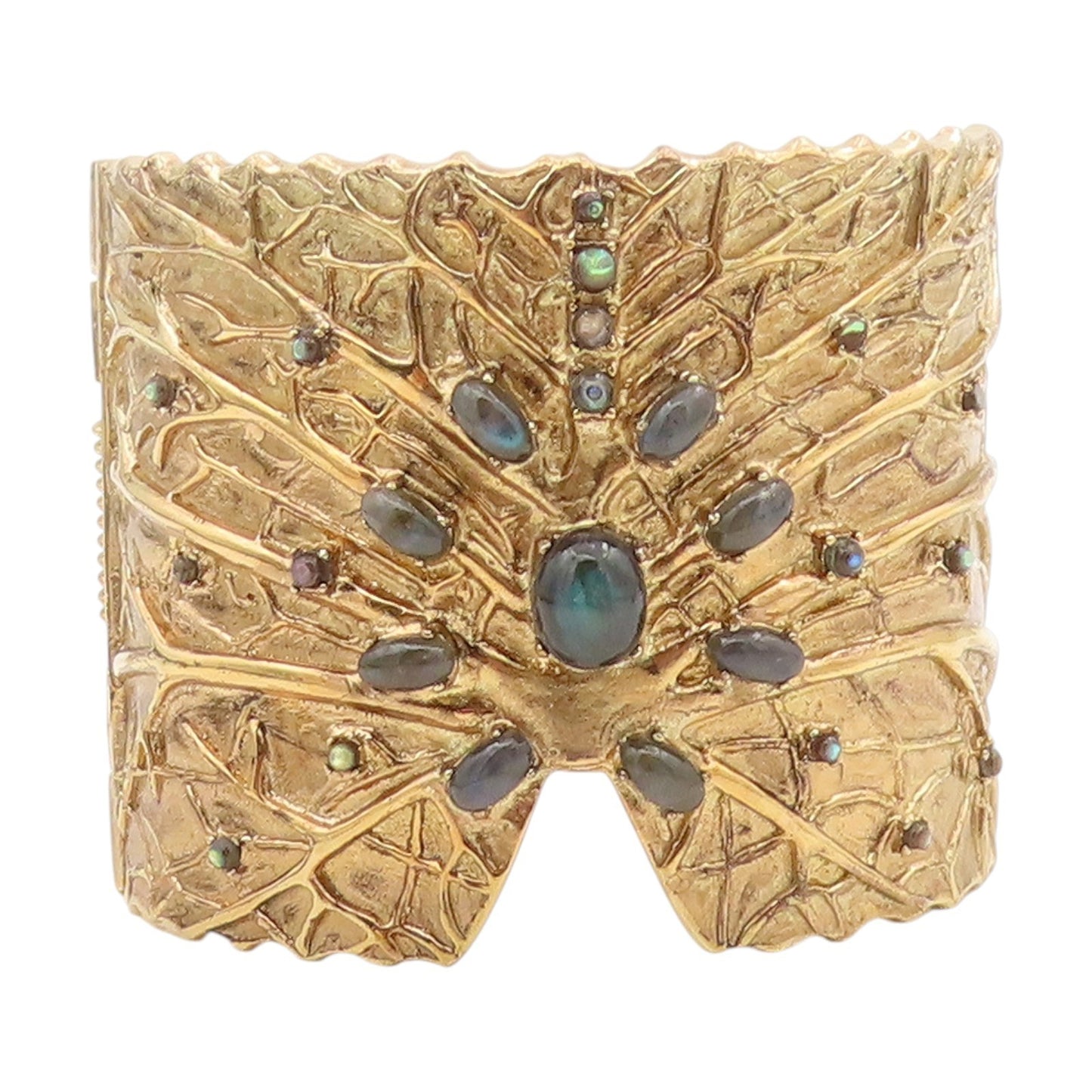 925 Sterling Silver Vintage Bracelet Gold Plated Gemstone Cuff HEAVY  BT11599