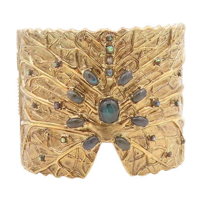 925 Sterling Silver Vintage Bracelet Gold Plated Gemstone Cuff HEAVY  BT11599