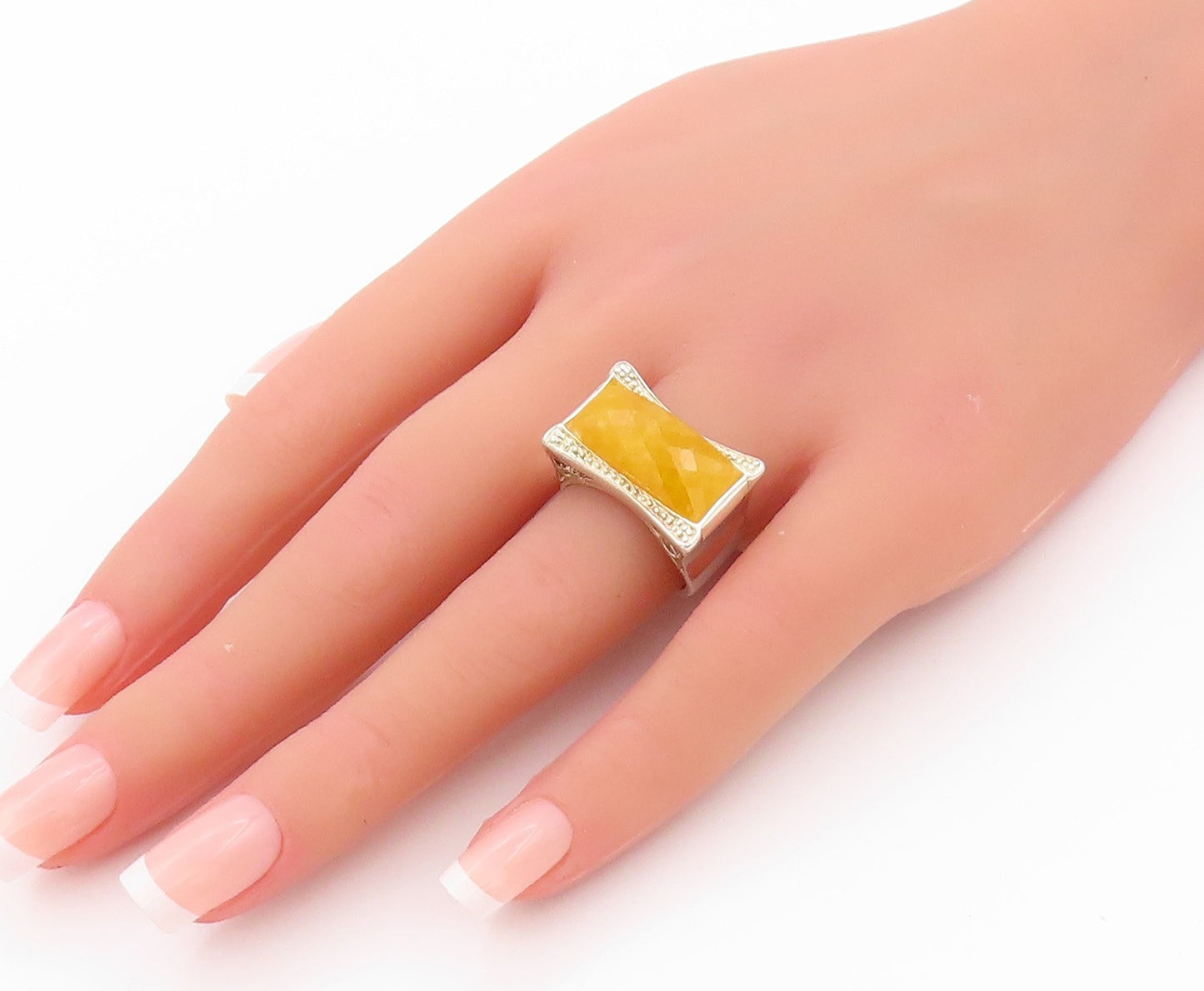 925 Sterling Silver Vintage Ring Modernist Rectangle Gemstone  Sz 7.5  RG32343