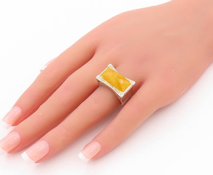 925 Sterling Silver Vintage Ring Modernist Rectangle Gemstone  Sz 7.5  RG32343