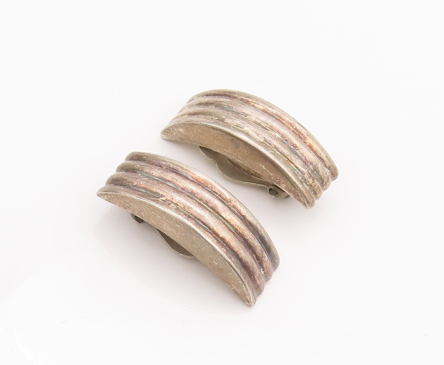 925 Sterling Silver Vintage Earrings ZINA Designer Puffed Carved Dome  EG12871