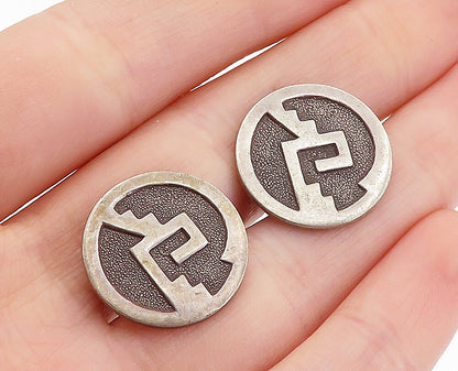 MEXICO 925 Sterling Silver  Vintage Oxidized Pattern Round Cufflinks  TR1259