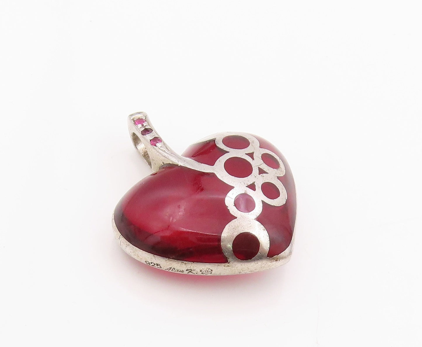 925 Sterling Silver Vintage Pendant Designer Gemstone Heart With Bubbles PT24448