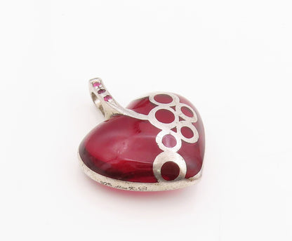 925 Sterling Silver Vintage Pendant Designer Gemstone Heart With Bubbles PT24448