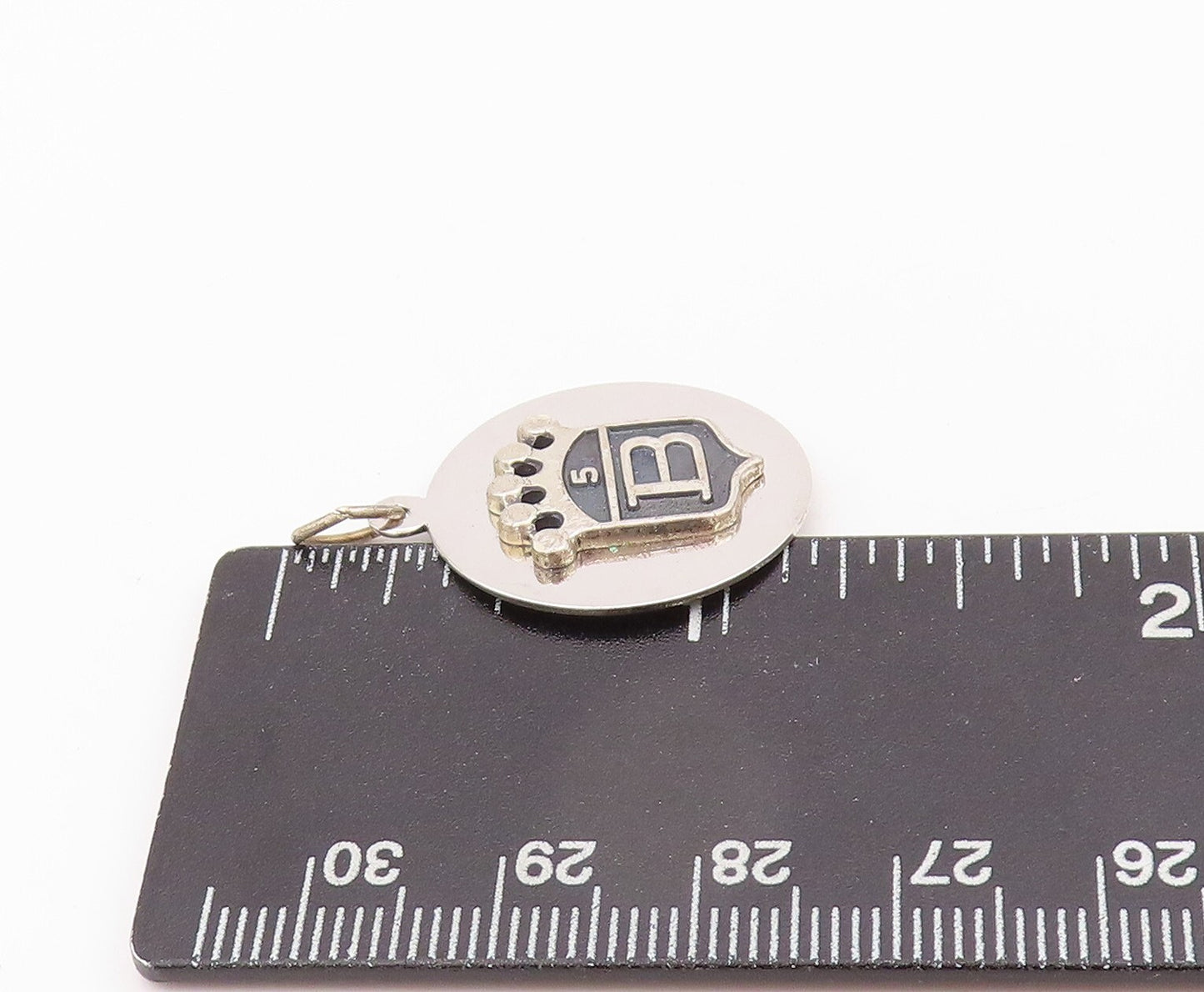 925 Sterling Silver Vintage Pendant  Designer Carved Crowned B 5 Coin  PT23925