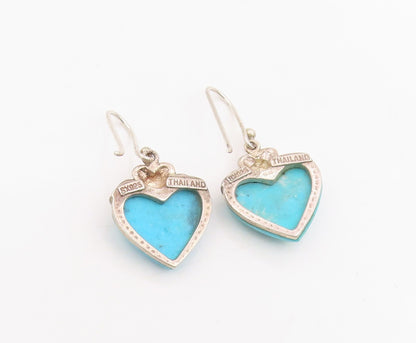 925 Sterling Silver Vintage Earrings Cabochon Turquoise Love Heart Drop  EG14132