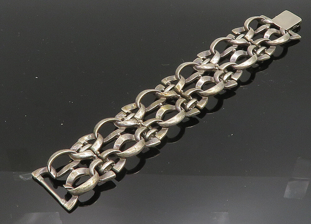 925 Sterling Silver  Vintage Smooth Two Row Ribbon Link Chain Bracelet  BT8014