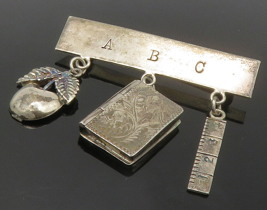 GFMW 925 Silver  Vintage Apple Ruler Notebook School Charms Brooch Pin  BP5469