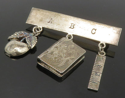 GFMW 925 Silver  Vintage Apple Ruler Notebook School Charms Brooch Pin  BP5469