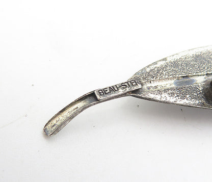 BEAU 925 Sterling Silver Vintage Oxidized Single Feather Brooch Pin BP3124