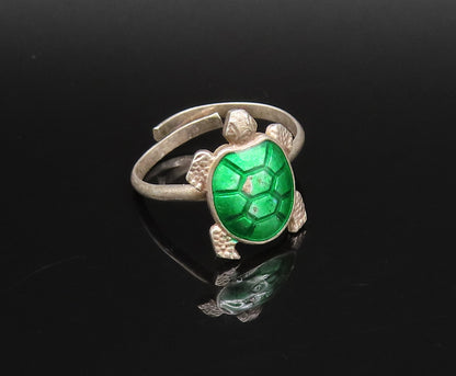 MEKA DENMARK 925 Silver  Vintage Enamel Turtle Adjustable Ring Sz 5.5  RG25865