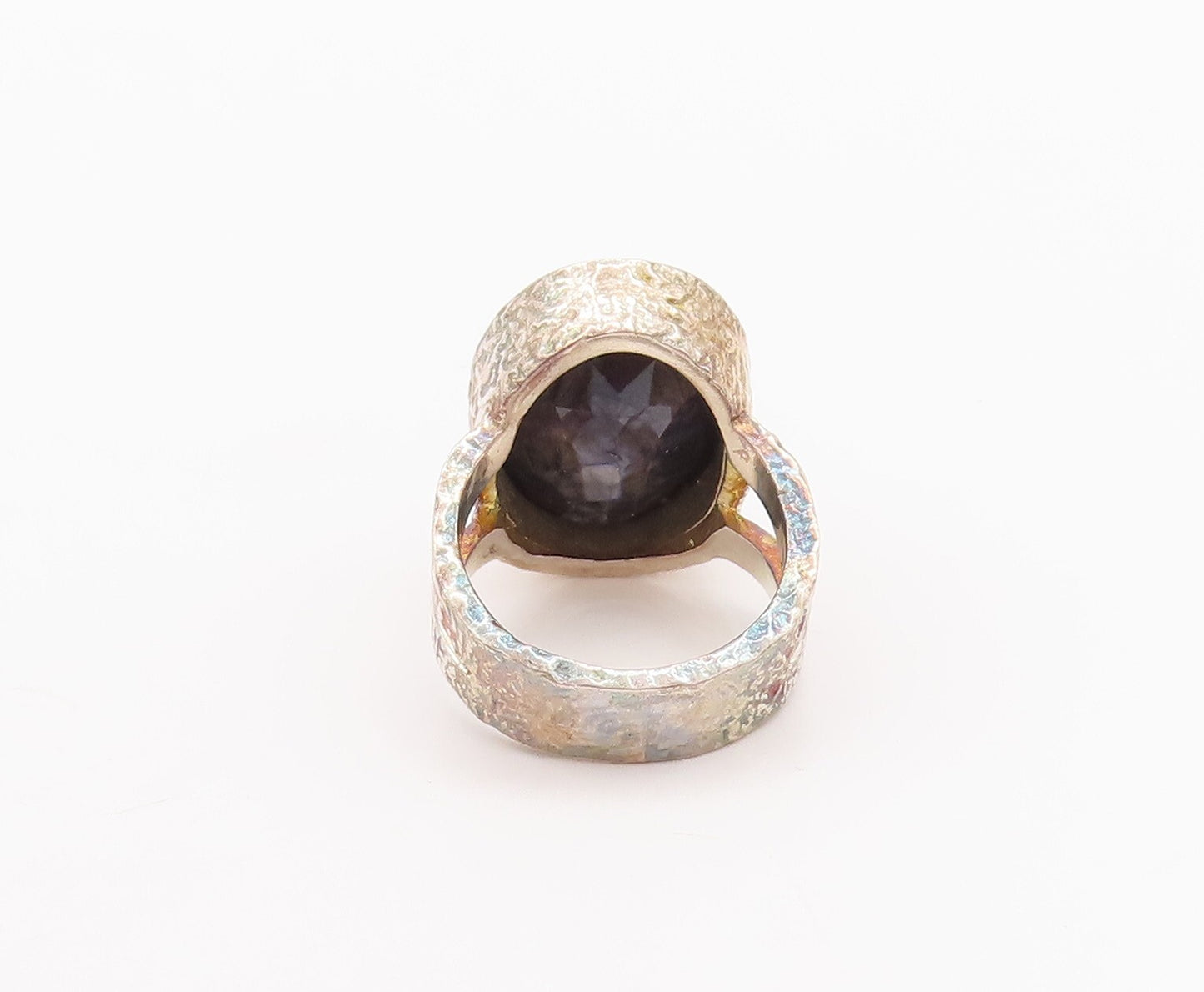 925 Sterling Silver Vintage Ring Oval Onyx Hammered Effect Carved  Sz 6  RG29614