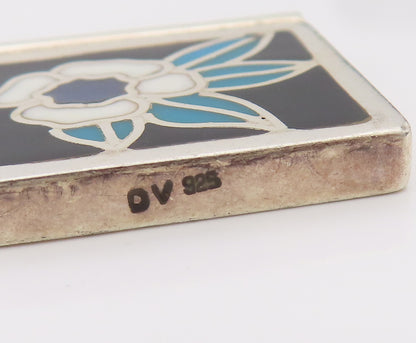 EUROPE 925 Sterling Silver  Vintage Square Flower Leaf Enamel Pendant PT22123