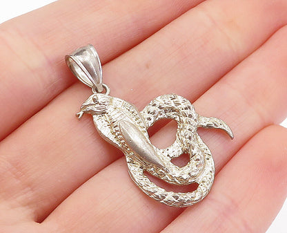 925 Sterling Silver  Vintage Slithering Cobra Snake Motif Drop Pendant  PT2499