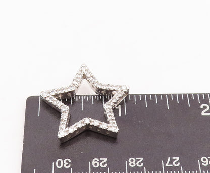 925 Sterling Silver Vintage Pendant Round Topaz Beaded Cutout Star  PT23341