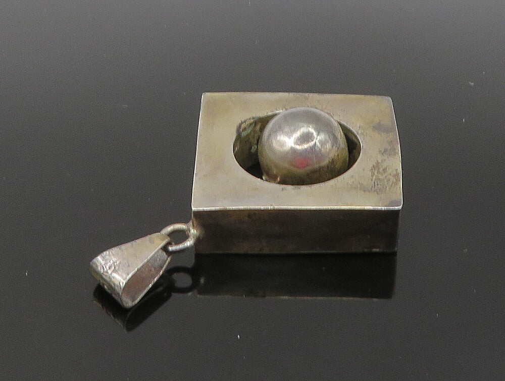 MEXICO 925 Sterling Silver Vintage Shiny Mod Geo Dangling Ball Pendant PT19766