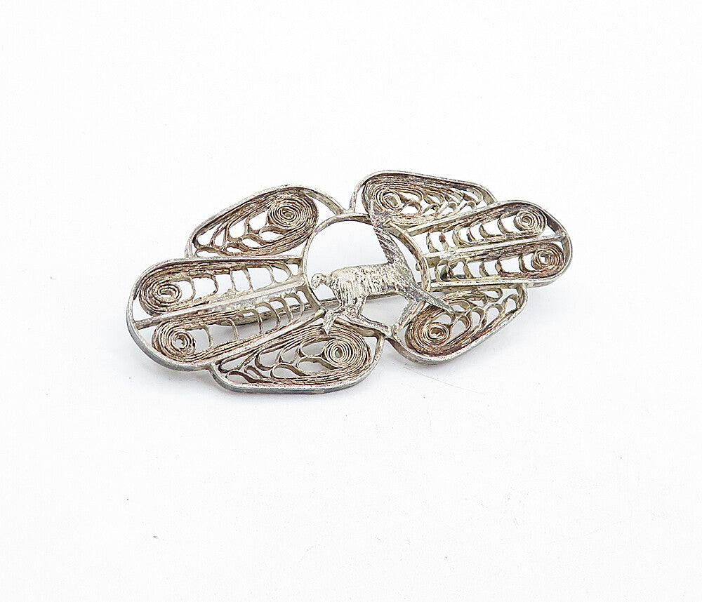 925 Sterling Silver Vintage Filigree Designed Alpaca Animal Brooch Pin BP1493