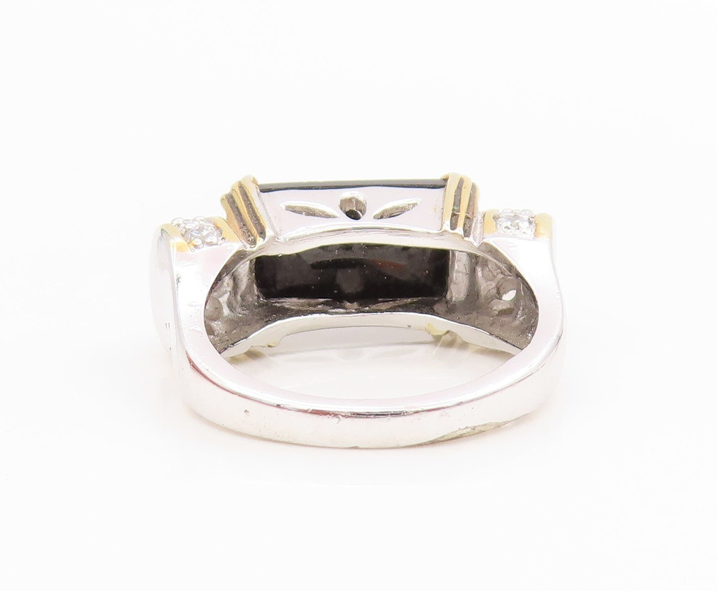 14k Gold & 925 Sterling Silver Vintage Ring Onyx Statement Band  Sz 7  RG34580