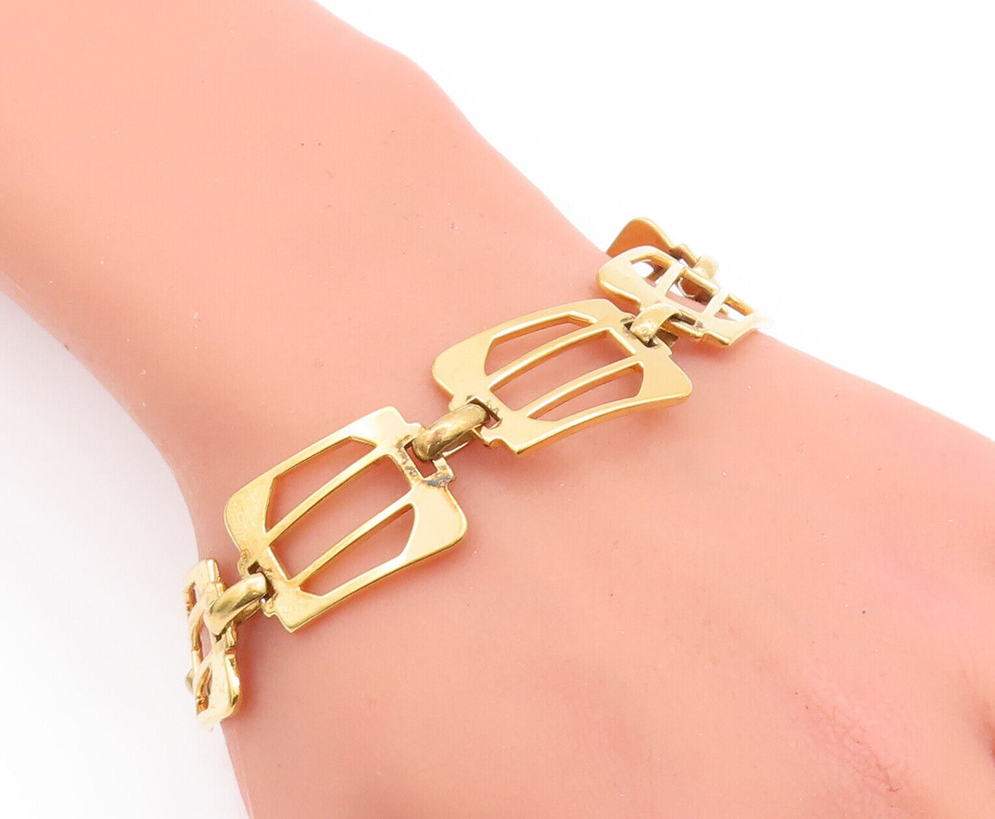 925 Sterling Silver Vintage Bracelet Gold Plated Cutout Designer   BT10645