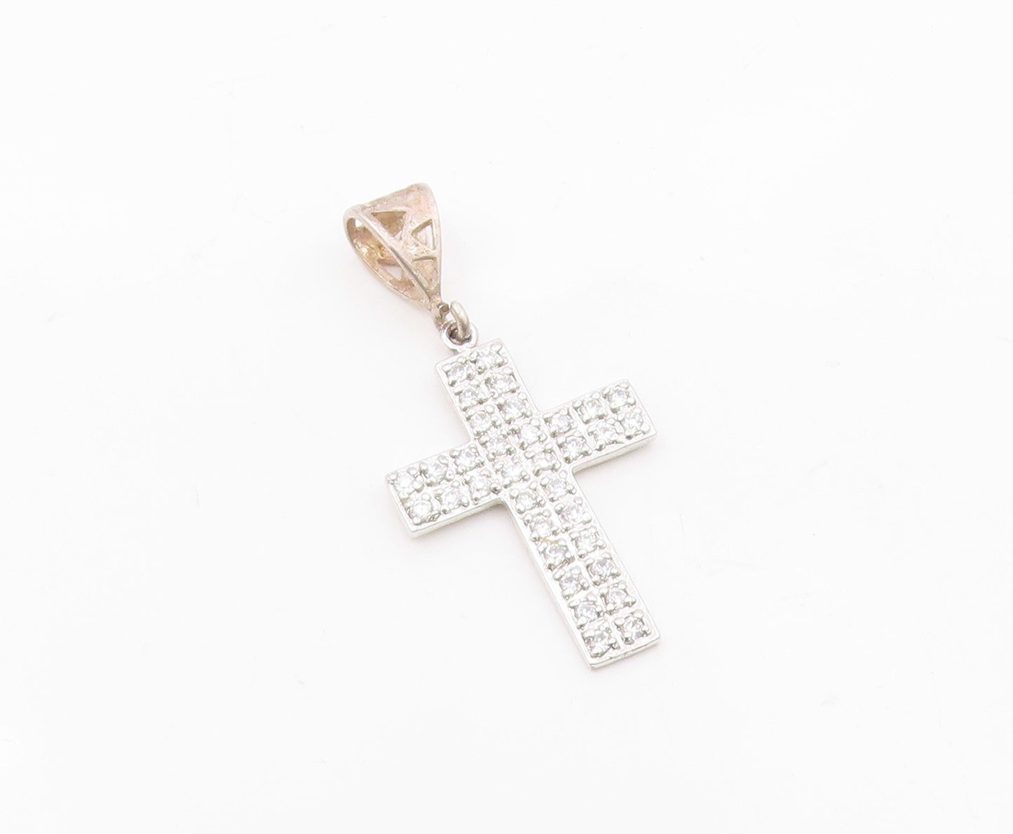 925 Sterling Silver  Vintage Cubic Zirconia Religious Cross Pendant  PT17462