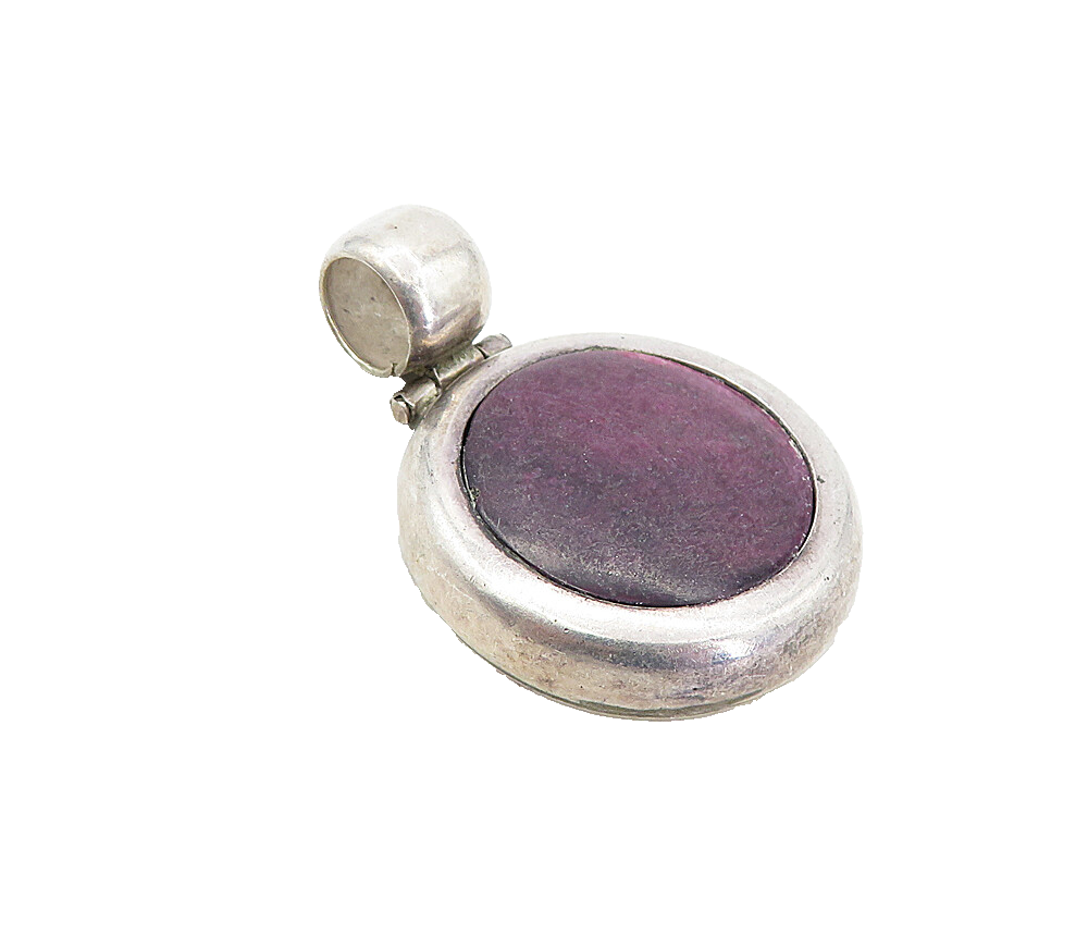 925 Sterling Silver  Vintage Purple Jasper Round Hinge Drop Pendant  PT6286