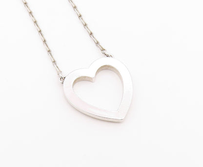 925 Silver  Vintage Dainty Cubic Zirconia Open Love Heart Necklace  NE3949